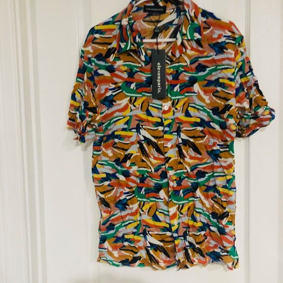 Eleven Paris Men's Camp Shirt Paint Splatter Short Sleeve Multicolor Large‎ NWT - Picture 7 of 11